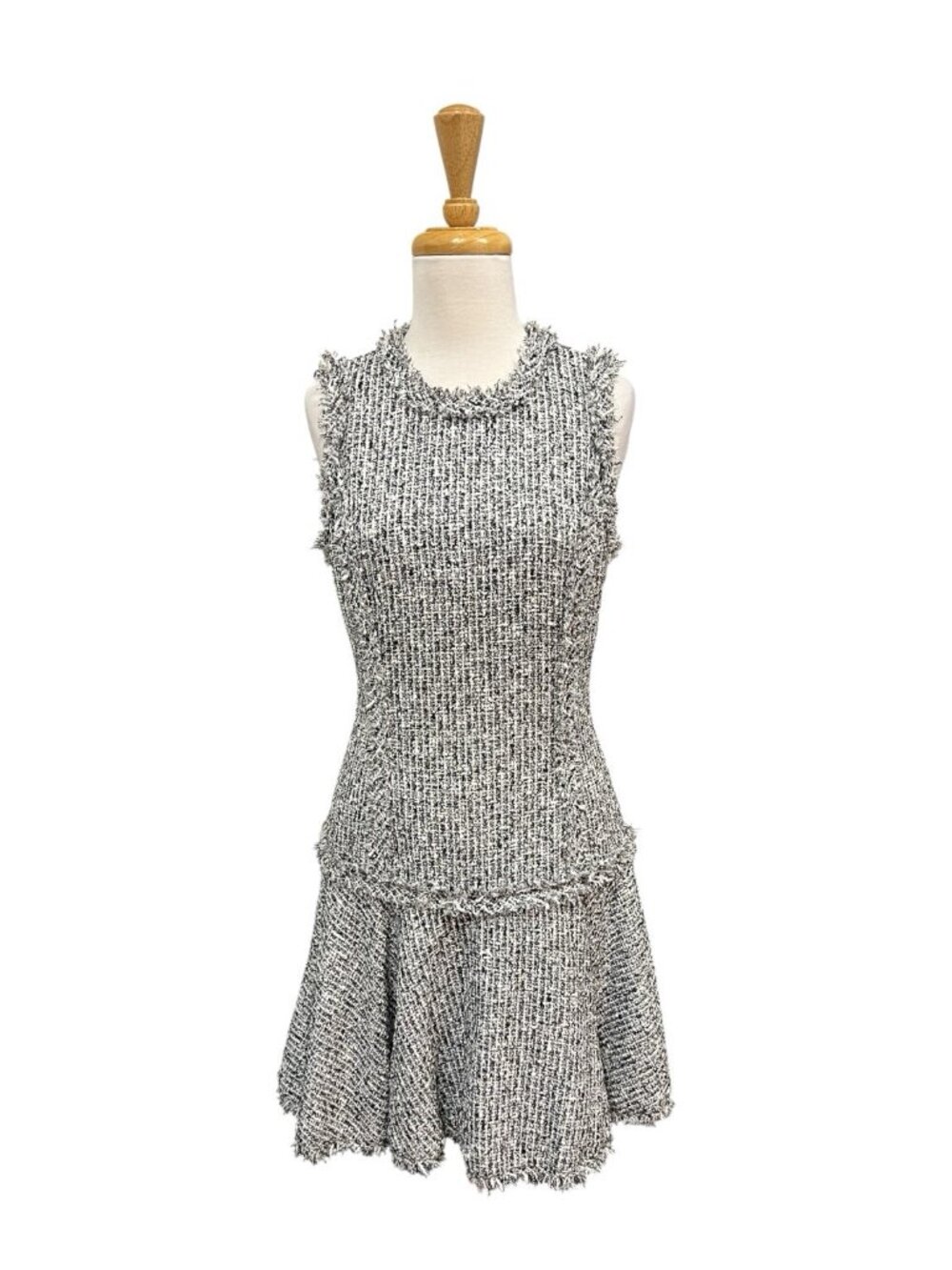 Michael Kors Collection Italy Tweed Drop Waist Mini Dress Size 4 Black and White